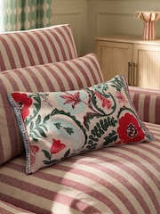 Blue 50 X 30cm Embroidered Leaf Cushion - Image 1 of 2