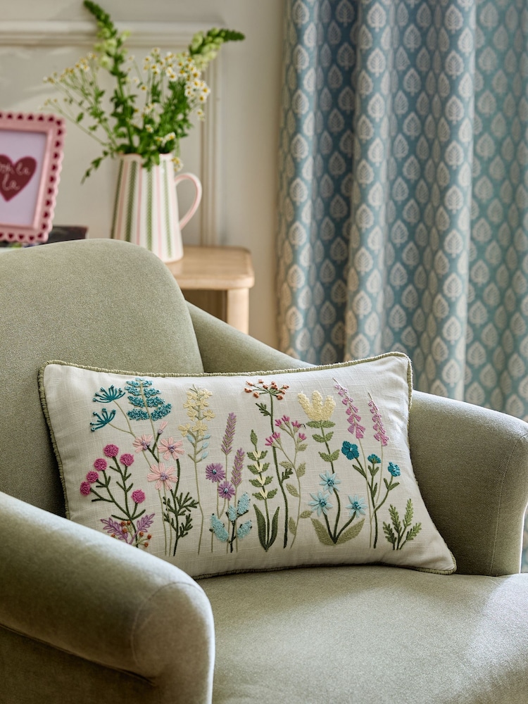 Pink Maisie 50 x 30cm Embroidered Spring Floral Cushion - Image 1 of 4