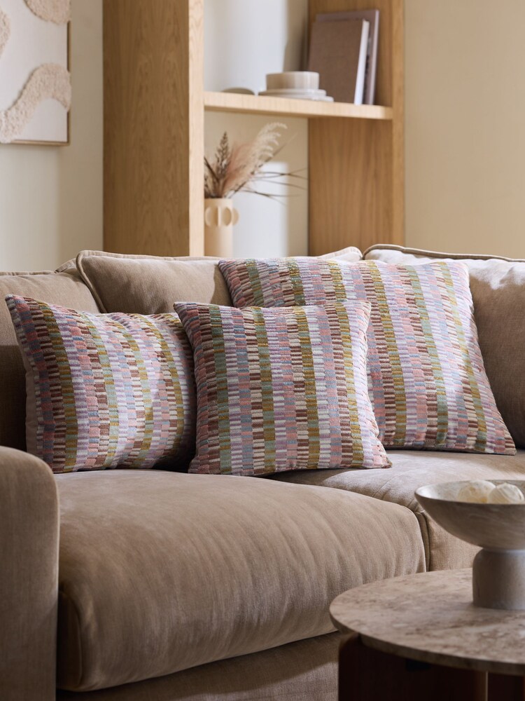 Multi Pastel 59 x 59cm Cut Velvet Rio Blocks Cushion - Image 2 of 3 Multi Pastel 59 x 59cm Cut Velvet Rio Blocks Cushion - Image 2 of 3