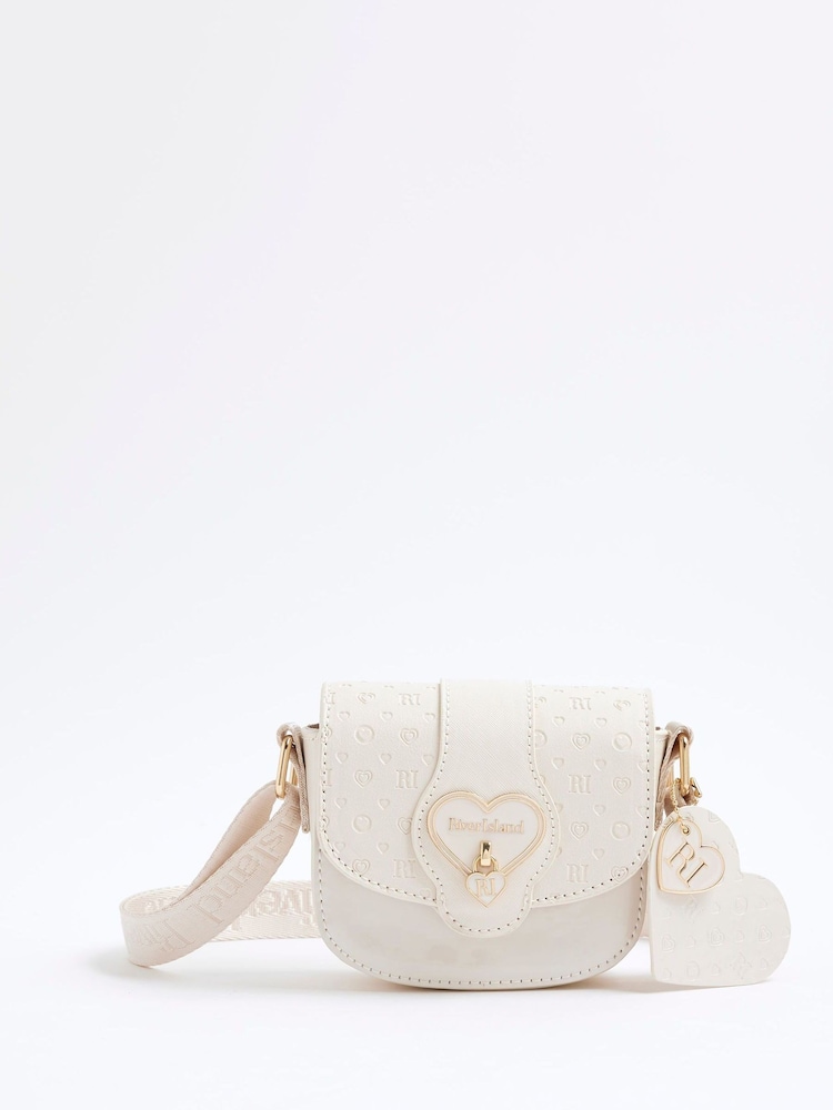 River Island Cream Girls Monogram Heartlock Bag - Image 1 of 5 River Island Cream Girls Monogram Heartlock Bag - Image 1 of 5