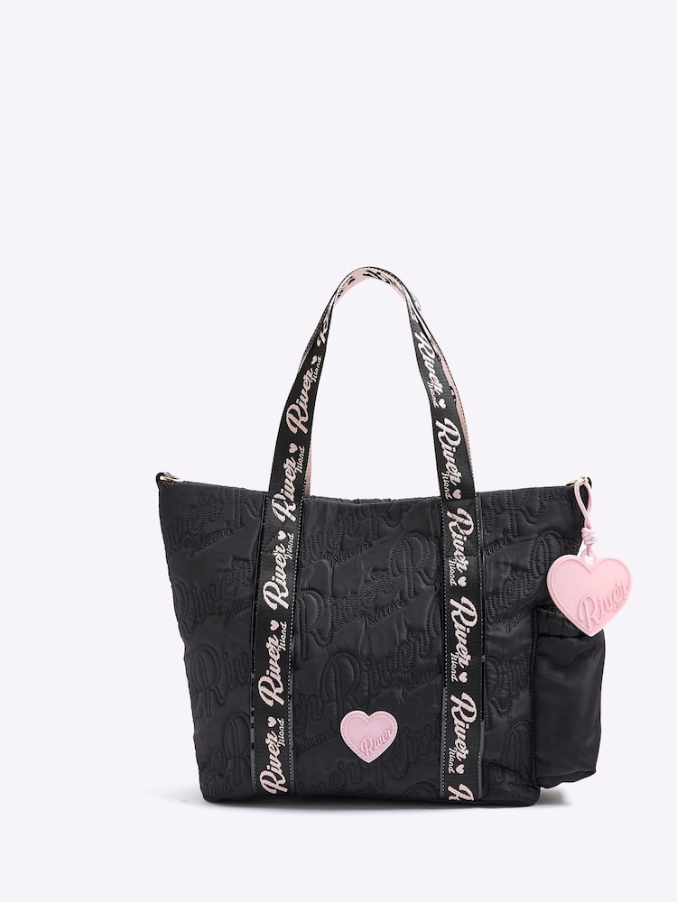 River Island Black Girls Nylon Script Shopper Bag - Image 1 of 3