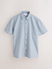 Blau - Printed Stretch Oxford Short Sleeve Shirt - Bild 1 von 3