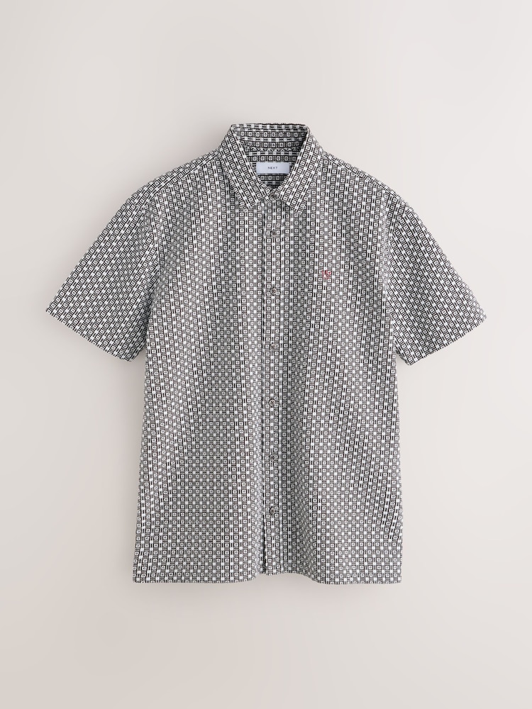 Rostbraun - Printed Stretch Oxford Short Sleeve Shirt - Bild 1 von 3 Rostbraun - Printed Stretch Oxford Short Sleeve Shirt - Bild 1 von 3