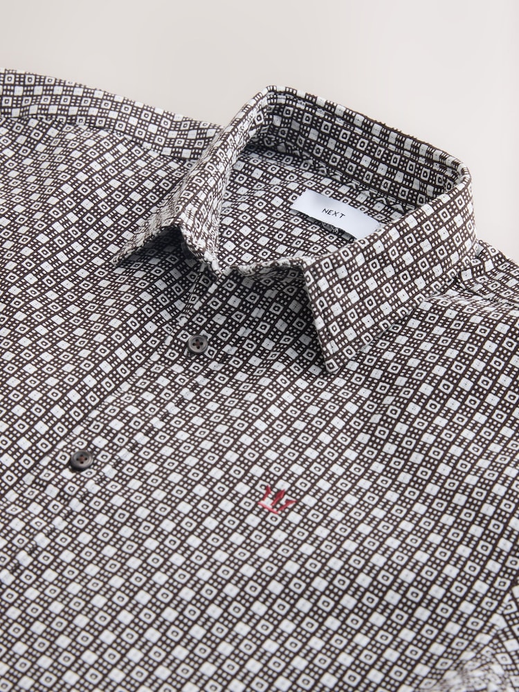 Rostbraun - Printed Stretch Oxford Short Sleeve Shirt - Bild 2 von 3 Rostbraun - Printed Stretch Oxford Short Sleeve Shirt - Bild 2 von 3