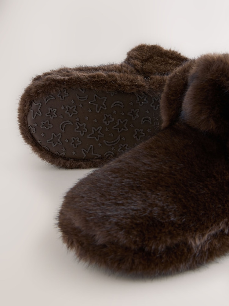Chocolate Brown Faux Fur Boot Slippers - Image 5 of 5