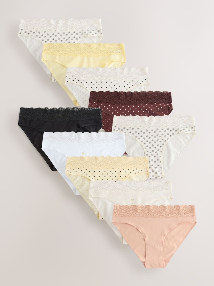 Лимонно-желтые оттенки - Набор из 10 трусов из хлопка и кружева - Изображение 1 13