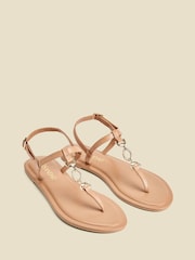 Sosandar Brown Leather Trim Detail Toe Post Flat Sandals - Image 2 of 5