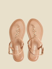 Sosandar Brown Leather Trim Detail Toe Post Flat Sandals - Image 3 of 5