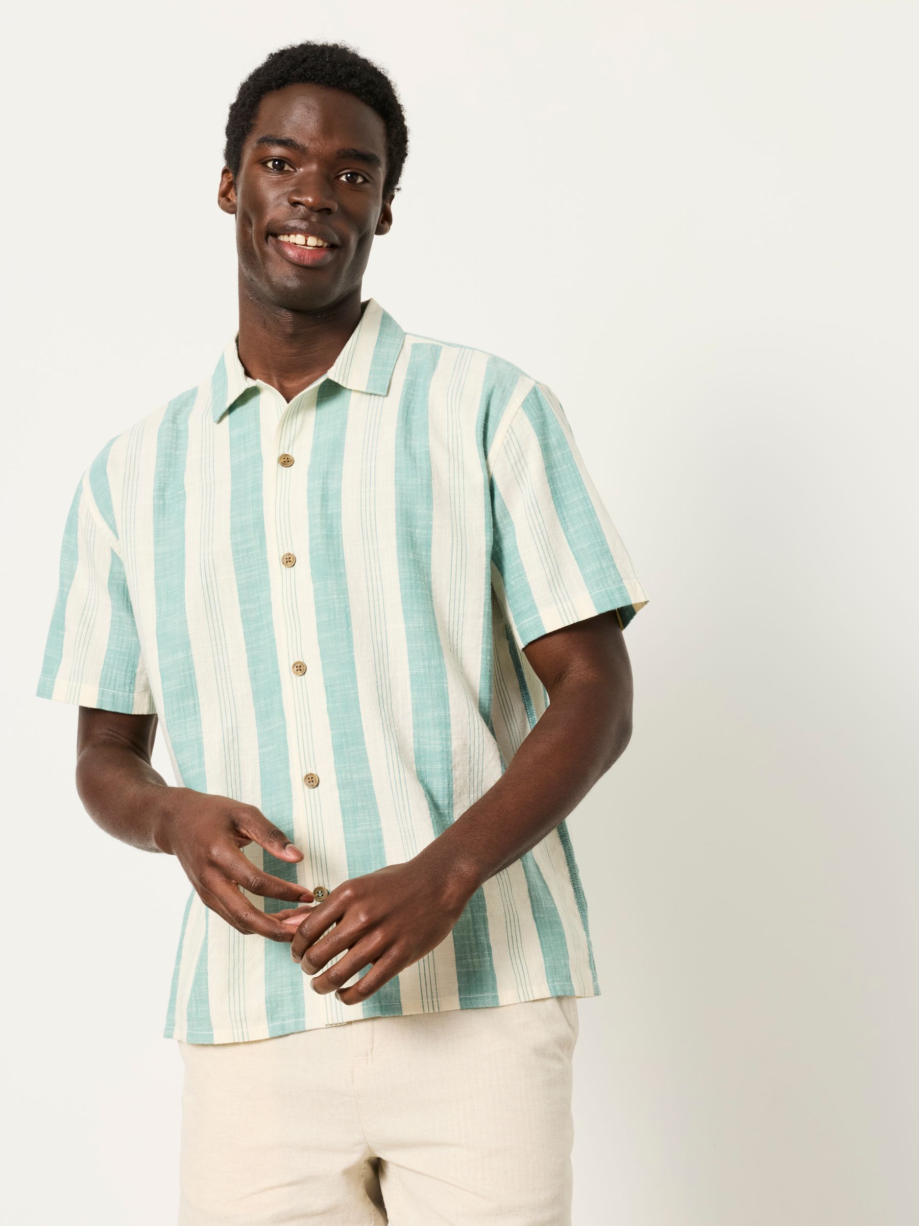 Buy FatFace Light Teal Short Sleeve Relaxed Fit Cove Wide Stripe