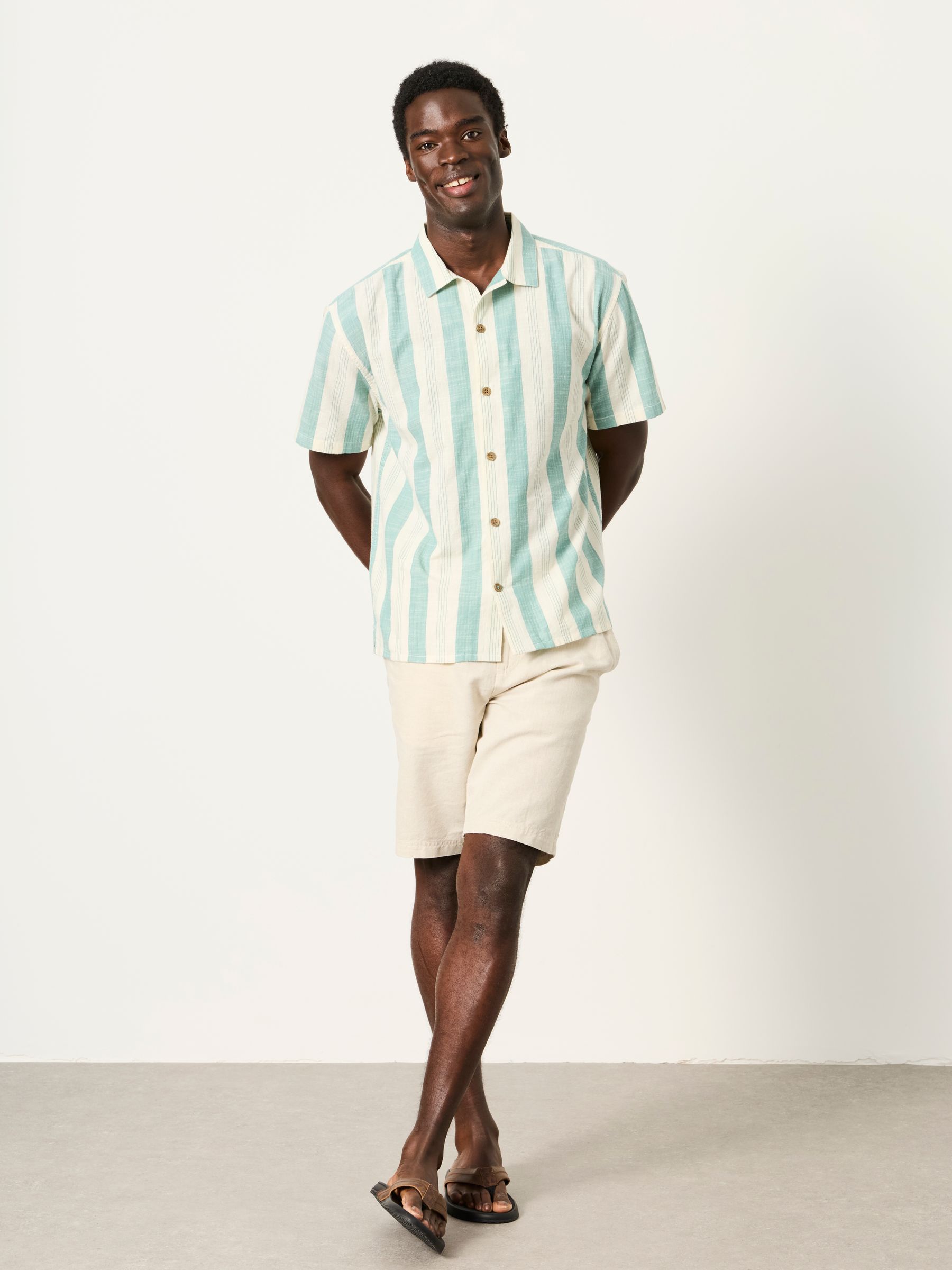 Buy FatFace Light Teal Short Sleeve Relaxed Fit Cove Wide Stripe