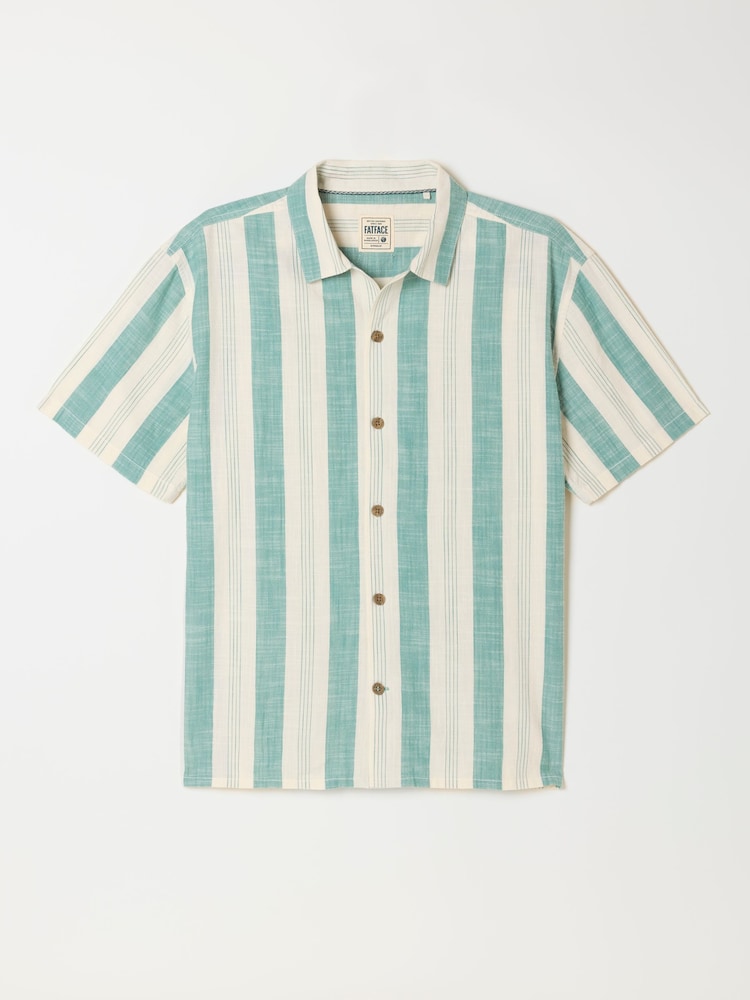 FatFace Light Teal Short Sleeve Relaxed Fit Cove Wide Stripe Shirt - Image 6 of 6 FatFace Light Teal Short Sleeve Relaxed Fit Cove Wide Stripe Shirt - Image 6 of 6