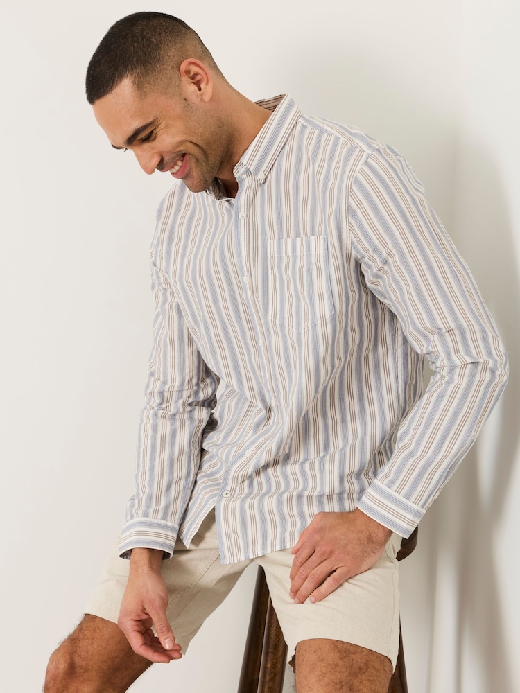FatFace Natural Long sleeve Hamble Stripe Shirt - Image 6 of 6