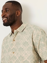 FatFace Green Haze Short Sleeve Relaxed Fit Deco Palm Print Shirt - Image 4 of 6