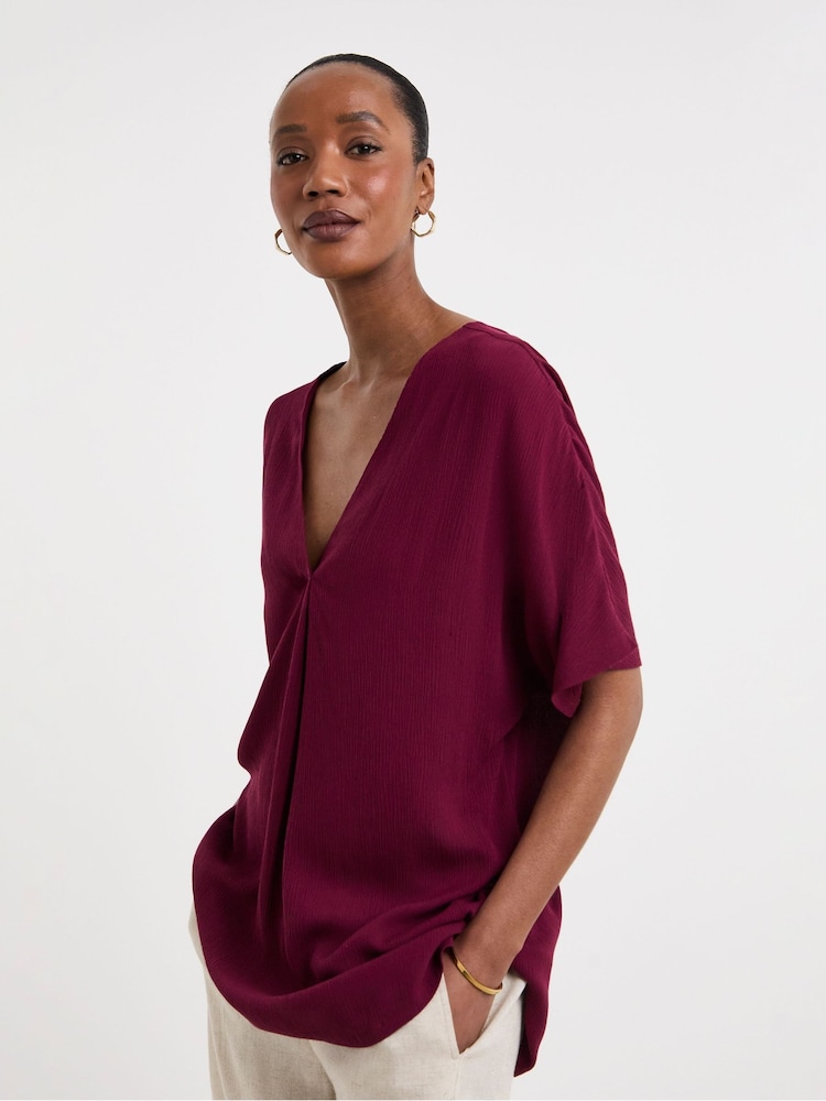 JD Williams Red Crinkle Popover Top - Image 1 of 4