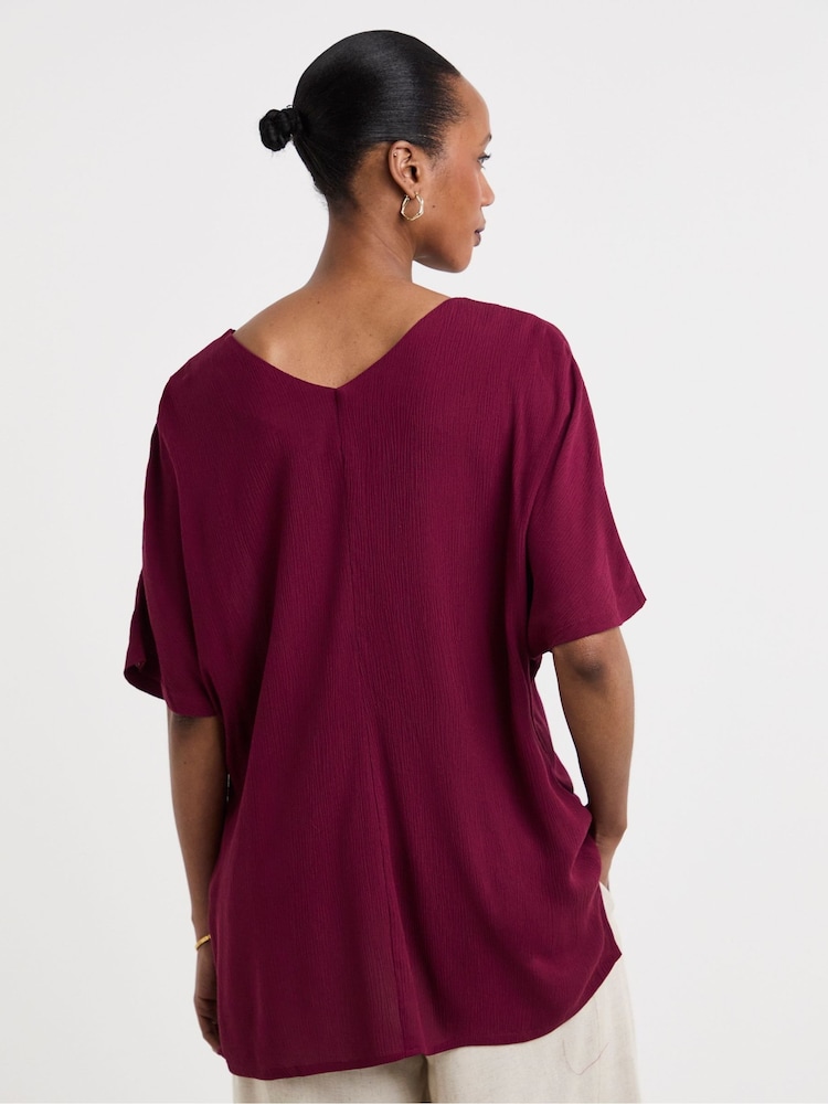 JD Williams Red Crinkle Popover Top - Image 2 of 4 JD Williams Red Crinkle Popover Top - Image 2 of 4