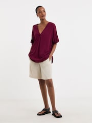 JD Williams Red Crinkle Popover Top - Image 3 of 4