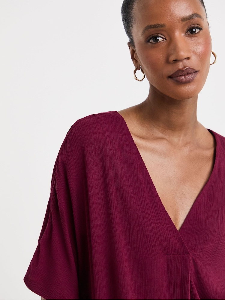 JD Williams Red Crinkle Popover Top - Image 4 of 4