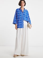 JD Williams Blue Contrast Broderie Shirt - Image 3 of 4