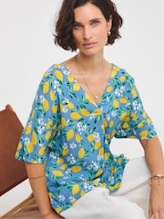 JD Williams Lemon Print Crinkle Popover Top - Image 1 of 4