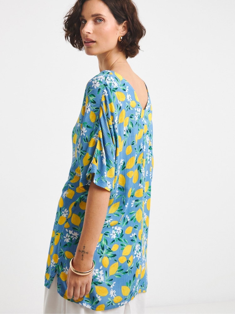 JD Williams Lemon Print Crinkle Popover Top - Image 2 of 4