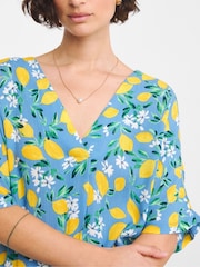 JD Williams Lemon Print Crinkle Popover Top - Image 3 of 4