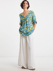 JD Williams Lemon Print Crinkle Popover Top - Image 4 of 4