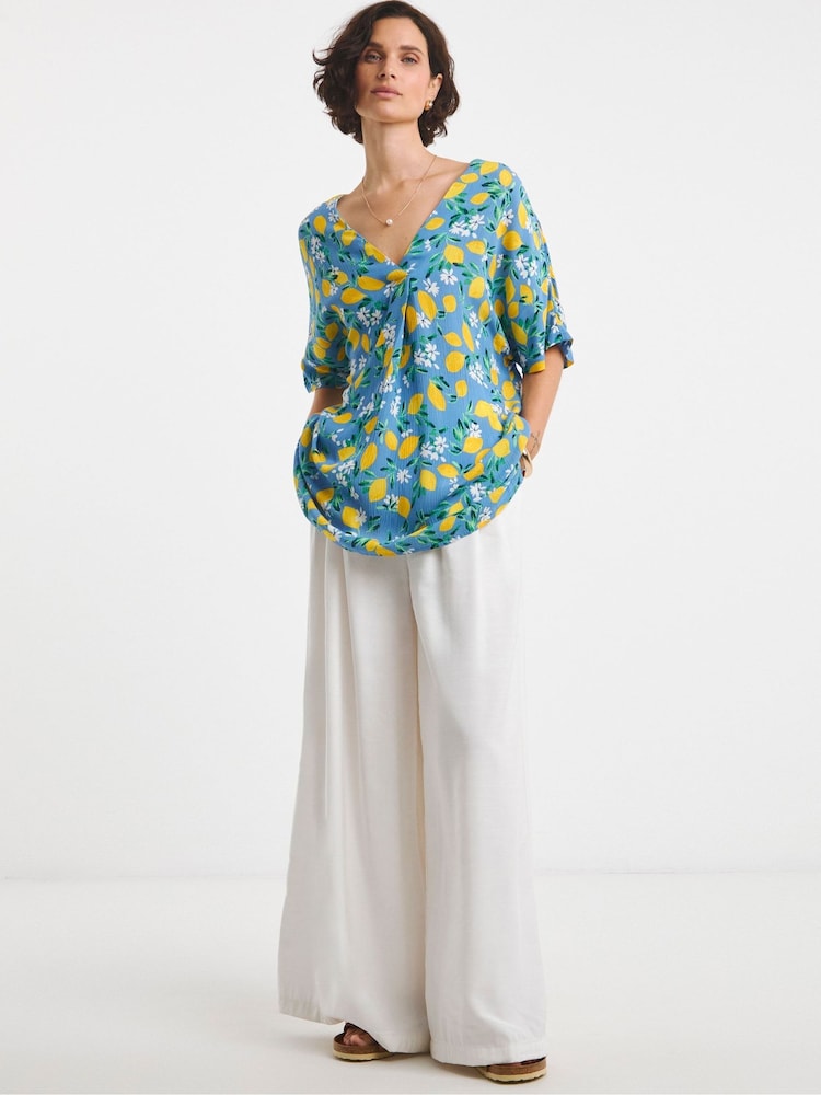 JD Williams Lemon Print Crinkle Popover Top - Image 4 of 4