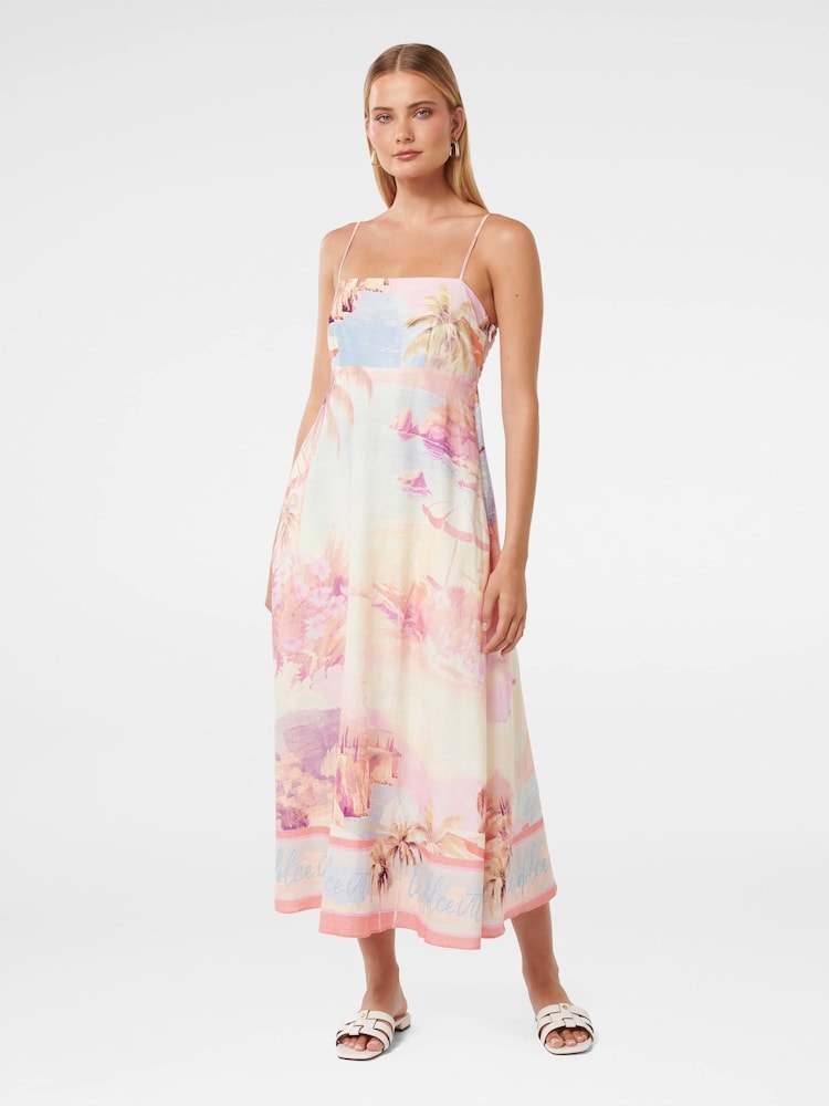 Forever New Cream Joanne Midi Dress with A Touch Of Linen - Image 1 of 4