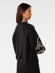 Forever New Black Claude Applique Detail Top with A Touch Of Linen - Image 2 of 5