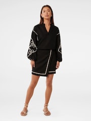 Forever New Black Claude Applique Detail Top with A Touch Of Linen - Image 4 of 5