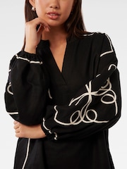 Forever New Black Claude Applique Detail Top with A Touch Of Linen - Image 5 of 5