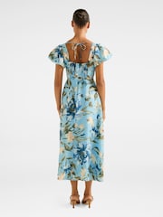 Forever New Blue June Ruched V-Neck Midi Dress with A Touch Of Linen - Image 3 of 4
