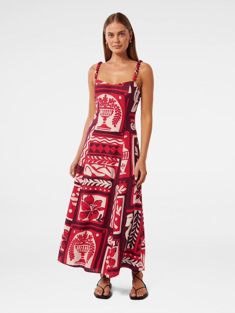 Forever New Red Linen Blend Simona Square Neck Strappy Midi Dress - Image 1 of 4
