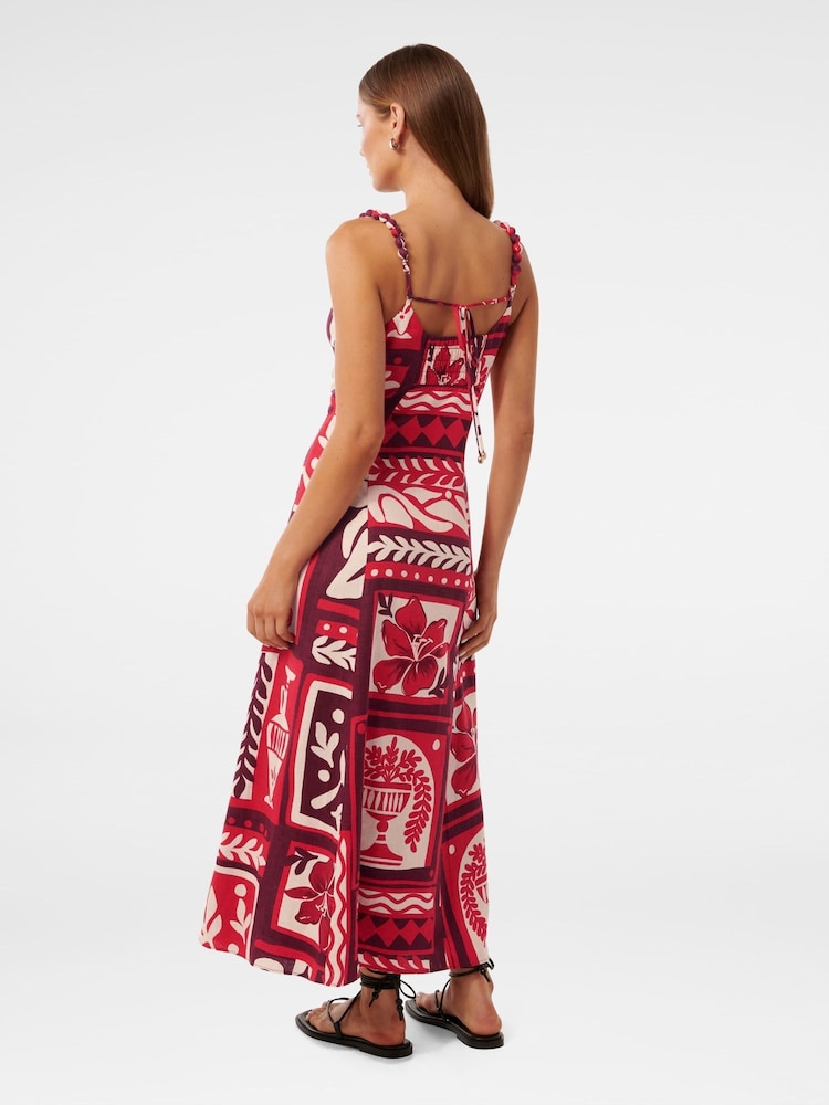 Forever New Red Linen Blend Simona Square Neck Strappy Midi Dress - Image 2 of 4
