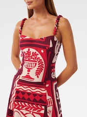 Forever New Red Linen Blend Simona Square Neck Strappy Midi Dress - Image 3 of 4