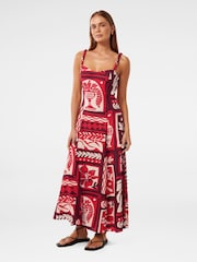 Forever New Red Linen Blend Simona Square Neck Strappy Midi Dress - Image 4 of 4