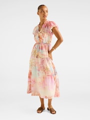 Forever New Cream Jacqueline Puff Sleeves Tiered Midi Dress - Image 1 of 5