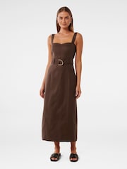 Forever New Brown Linen Blend Taylor Top Stitch Column Midi Dress - Image 1 of 4