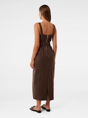 Forever New Brown Linen Blend Taylor Top Stitch Column Midi Dress - Image 2 of 4