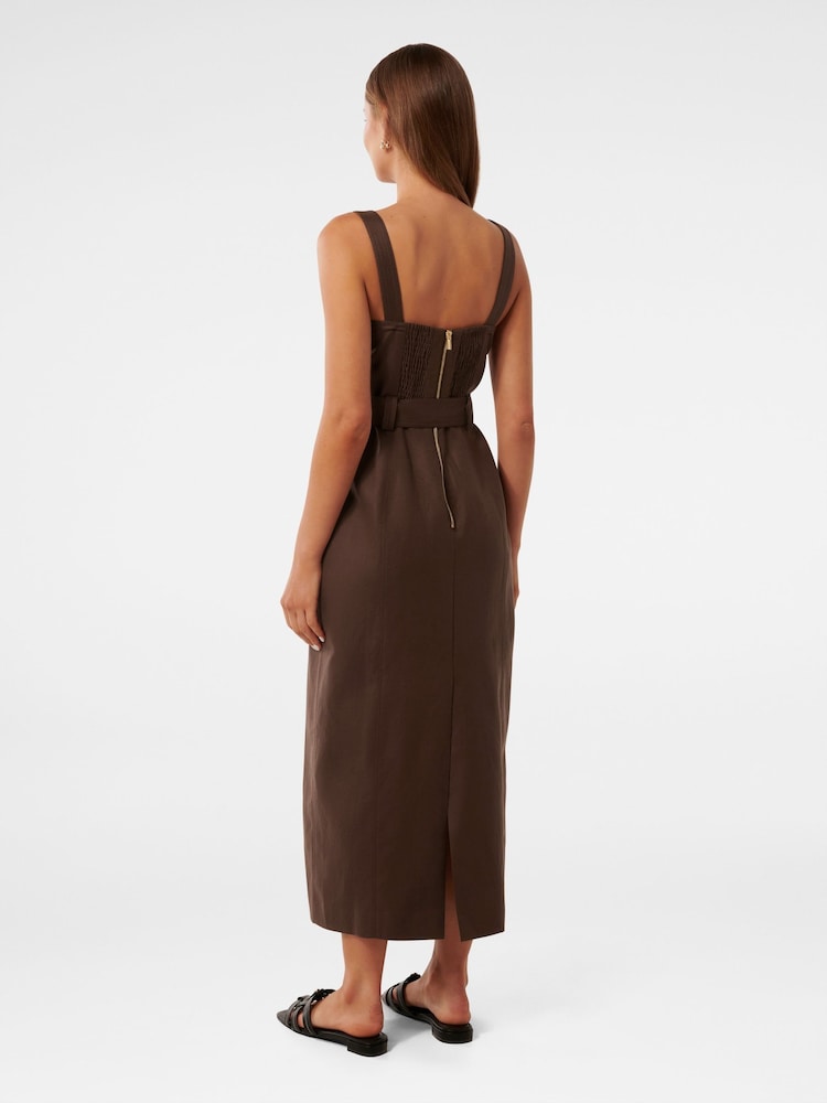 Forever New Brown Linen Blend Taylor Top Stitch Column Midi Dress - Image 2 of 4