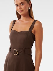 Forever New Brown Linen Blend Taylor Top Stitch Column Midi Dress - Image 3 of 4