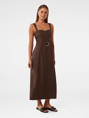 Forever New Brown Linen Blend Taylor Top Stitch Column Midi Dress - Image 4 of 4