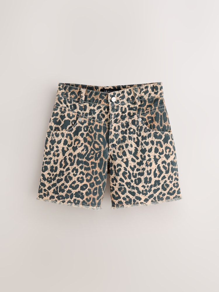 smALLSAINTS Leopard Emmy High Waisted Denim Shorts - Image 1 of 5