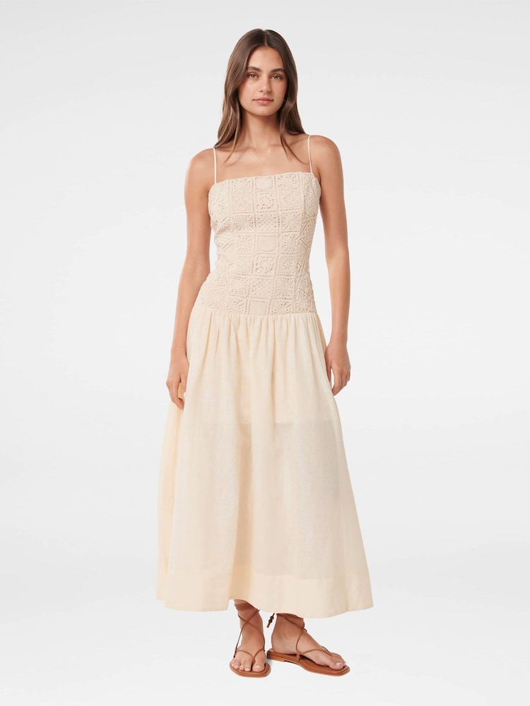 Forever New Cream Linen Blend Cara Crochet 100% Cotton Midi Dress - Image 1 of 4
