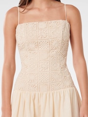 Forever New Cream Linen Blend Cara Crochet 100% Cotton Midi Dress - Image 3 of 4