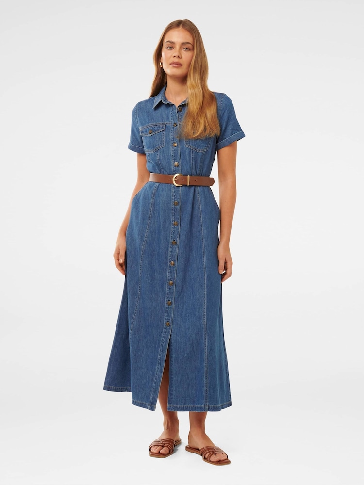 Forever New Blue Lana Short Sleeves Midi Dress - Image 1 of 4