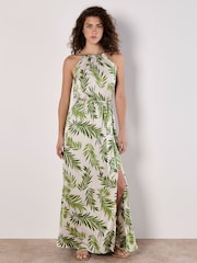 Apricot Natural Block Leaf Rope Tie Maxi Dress - Image 1 of 5