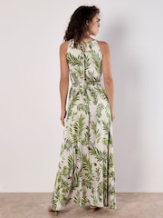 Apricot Natural Block Leaf Rope Tie Maxi Dress - Image 2 of 5