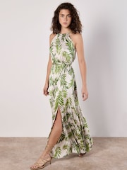 Apricot Natural Block Leaf Rope Tie Maxi Dress - Image 3 of 5