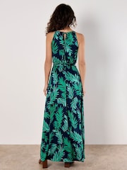 Apricot Blue Block Leaf Rope Tie Maxi Dress - Image 4 of 5